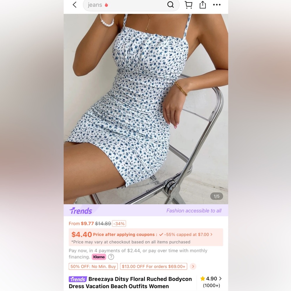 SHEIN Blue and White Floral Mini Dress